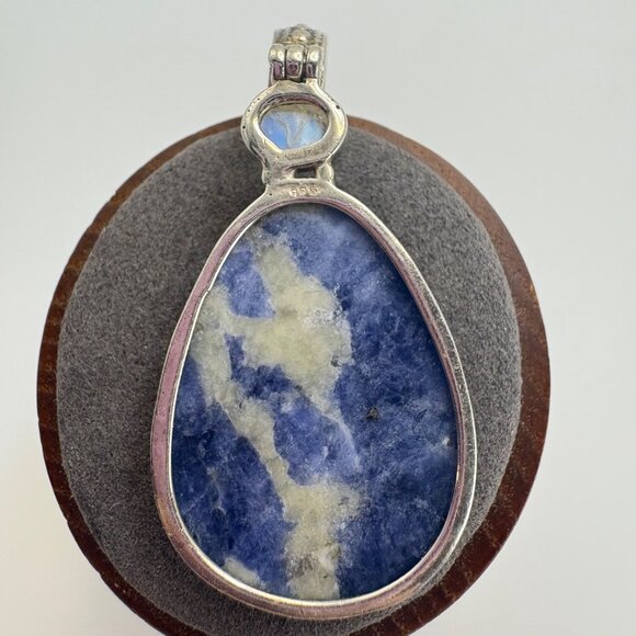 VTG Sterling Silver 925 Sodalite Bezel Set Statement Pendant Size 2" Length - Picture 5 of 12